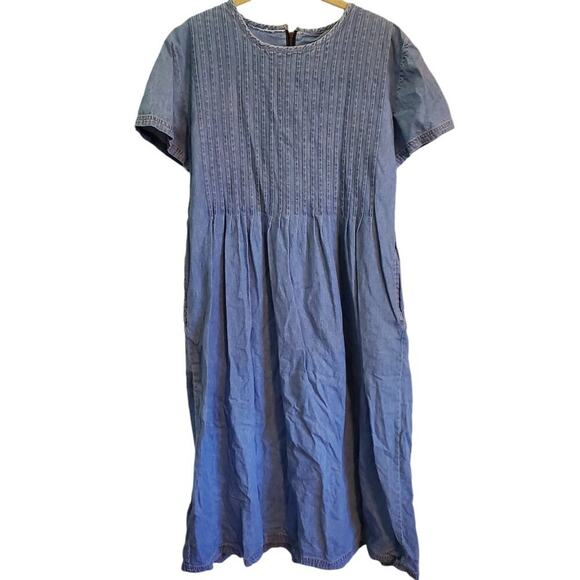 Vintage 80s 90s Denim Short Sleeve A Line Maxi Dress - Teacher Style - Picture 2 of 7